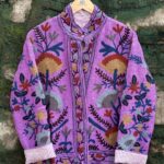 Womens Purple Velvet Embroidered Jacket with Floral Design
